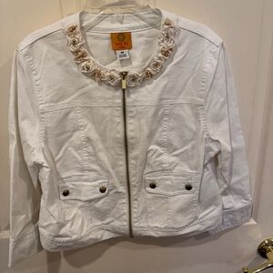 Ruby Rd. Cream Floral Accent Jean Jacket